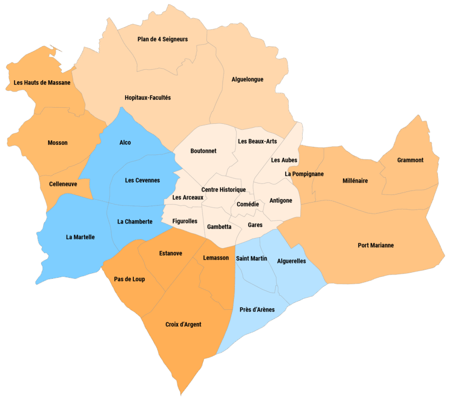 Carte des quartiers de Montpellier zones d’intervention serrurier