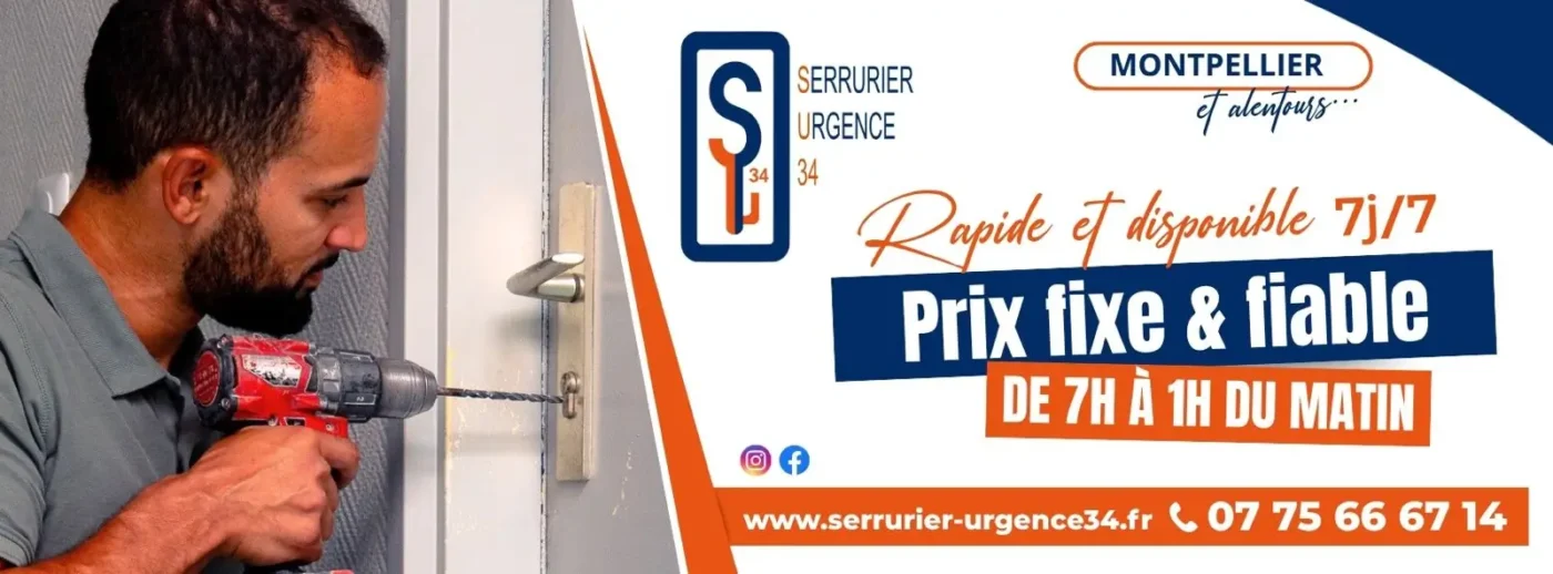 serrurier qui perce un cylindre, texte avec logo , et informations commerciales